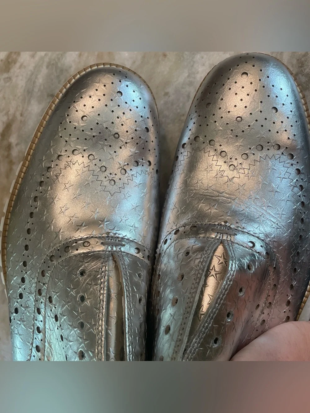 RARE Cole Haan Men's Zerogrand Wingtip Silver Metallic Star Shoes 12m No Laces